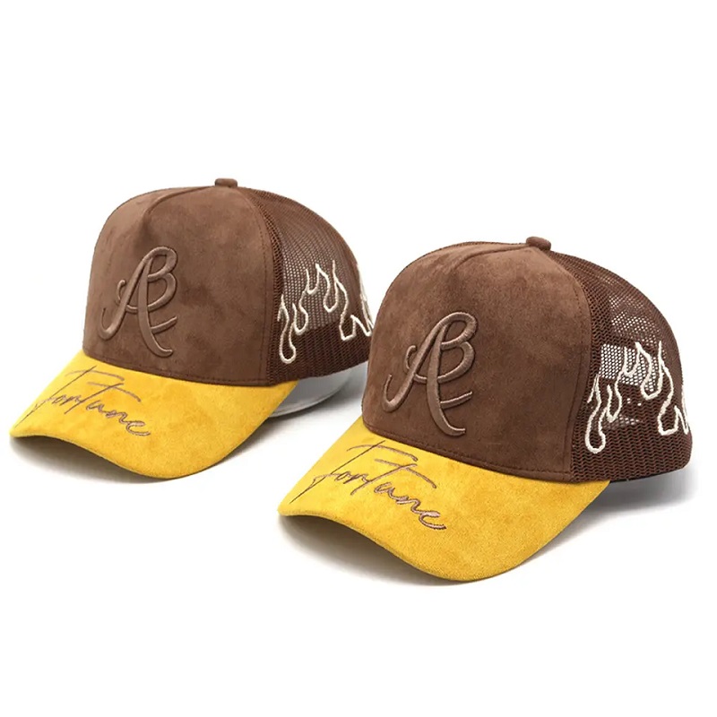 Saincheaptha Saincheaptha Suede Trucker Hat Lógó bróidnéireachta Brim Hataí Trucker Mogalra Cothrom