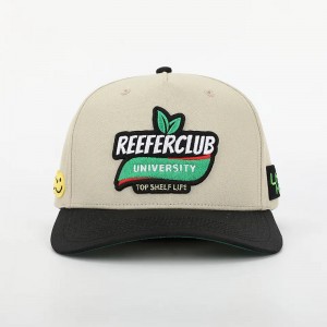 OEM saincheaptha 5 painéal caipín baseball cadáis brim cuartha, gorras spóirt lárphróifíle, lógó bróidnéireachta 3D puff hata daidí struchtúrtha